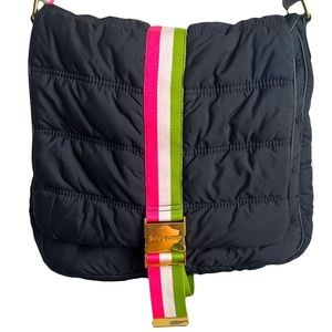 Juicy‎ Couture Y2K XL Black Puffer Messenger Bag Pink & Green